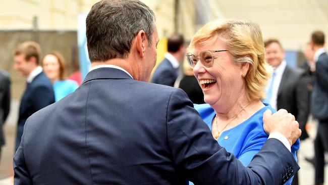 SA Premier Steven Marshall speaks to the new Australian Space Agency Head Dr Megan Clark at the old RAH site in Adelaide. Picture: AAP Image/Sam Wundke