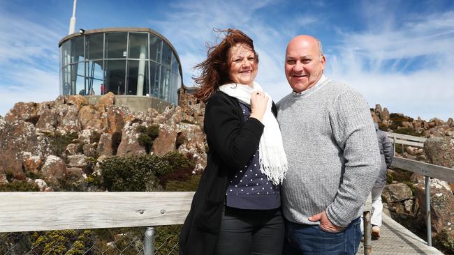 Edite and Victor Dos Santos, of Sydney, were full of praise for the new kunanyi/Mount Wellington shuttle bus service. Pictures: NIKKI DAVIS-JONES