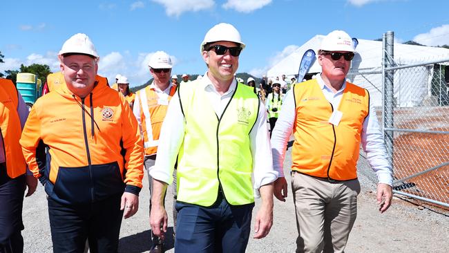 The Cairns water security project originally costed at $248 million in 2022, blew out to $472 m. Despite the state government contributing an additional $87.5m in July 2024, the federal government have been reluctant to match the amount. Curtis Pitt, Steven Miles and Michael Healy at the site of the Cairns Water Security Project Stage 1 Project construction site, north of Gordonvale. Picture: Brendan Radke