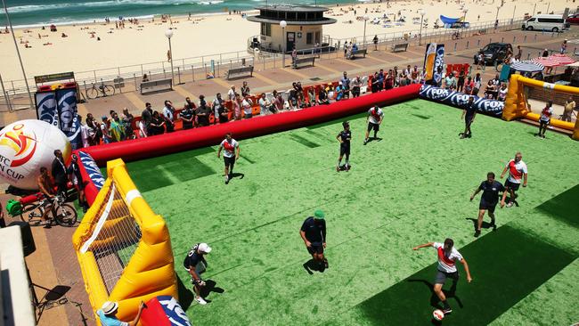 The celebrity All-Star match after Fox Sports’ Asian Cup trophy launch at Bondi Beach.