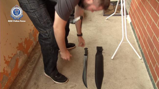 A long-blade knife uncovered in the raid. Picture: NSW Police