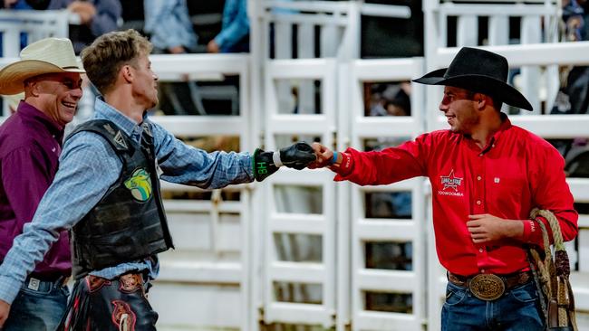 Jason, Wade and Clay Hall at the SWQ Thunder FC Bucking Bull Ride community event hosted by Thunder and NRA at Gatton Showgrounds, Saturday, January 21, 2023. Picture: DSL Photography