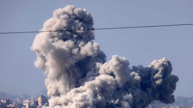 Smoke billowing during Israeli bombardment on the Palestinian enclave. Picture: AFP