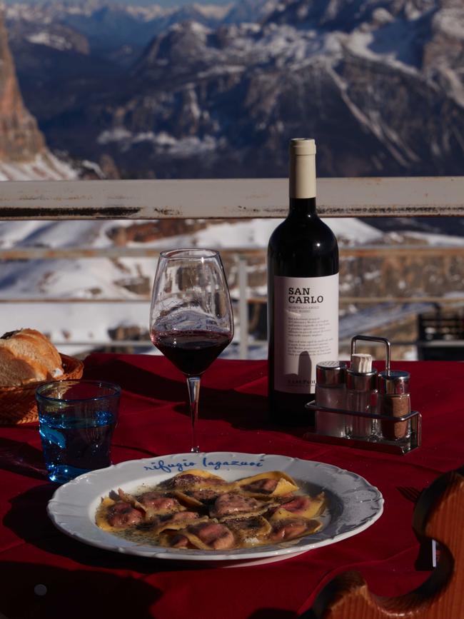 A lunch of casunziei at Rifugio Lagazuoi.