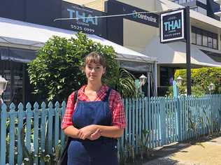 Tugun local Vivi Baker, 18, was one of the many hospitality staff laid off as a consequence of the government's coronavirus restrictions on restaurants. She is pictured here outside Currumbin Centrelink Photo: Jessica Lamb. Picture: Jessica Lamb