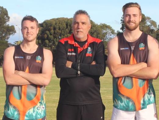 Keilor Park's leadership group for 2021 EDFL season: (From left) Matt Brown, Luke Furci, Adam Harris, coach Paul Guicas, captain Daylan Kempster and Riley Bentley. Picture: Shannon Rogers