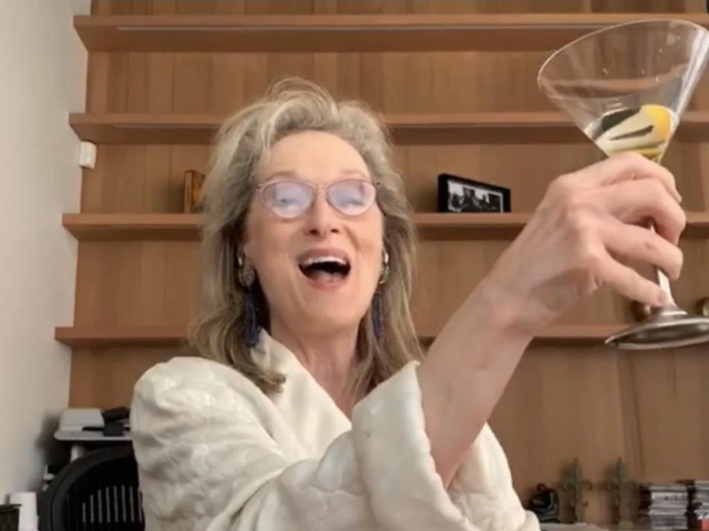 Meryl Streep drinks cocktails in her dressing gown at home.