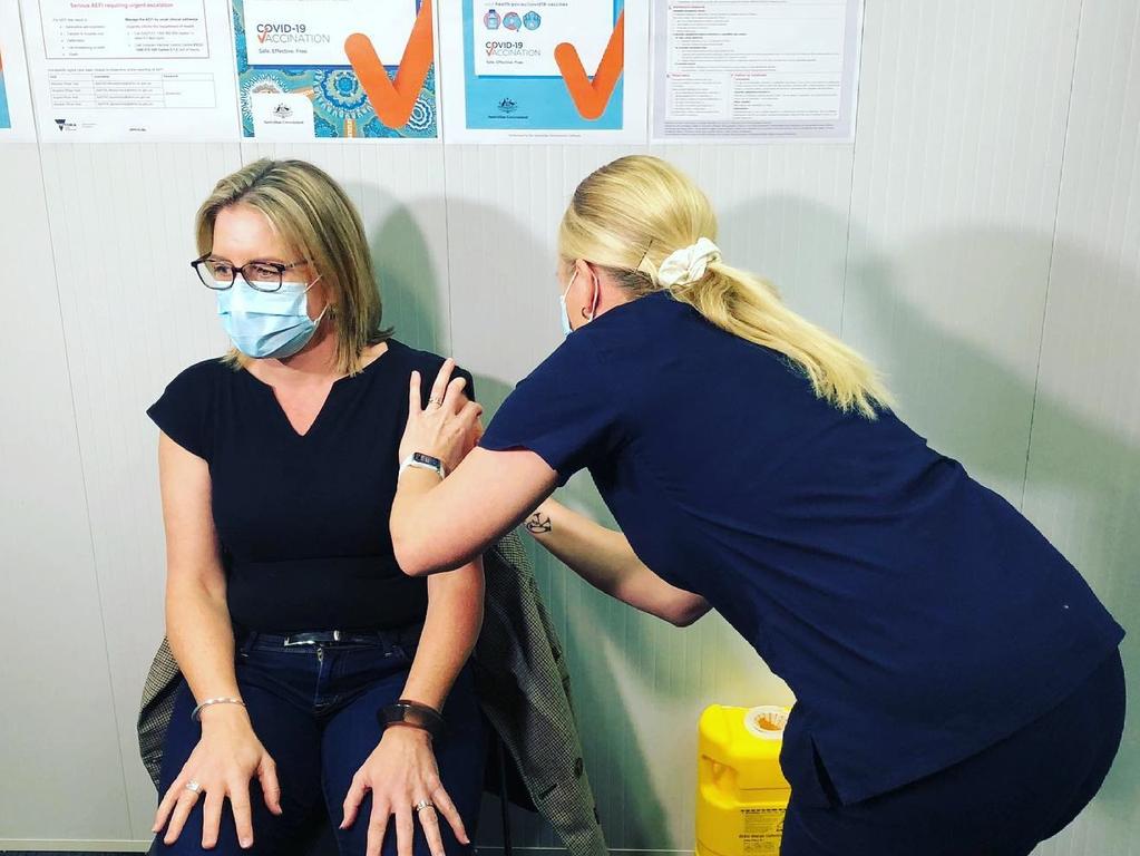 Premier Jacinta Allan gets a Covid jab at the height of the pandemic. With a new variant hitting the state Victorians are again being urged to get boosters. Picture: Supplied