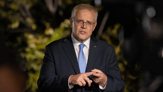 FEDERAL ELECTION TEAM 2022. 10/04/2022 Prime Minister Scott Morrison arrives in Nowra and does his first TV interviews of the campaign`. Picture: Jason Edwards