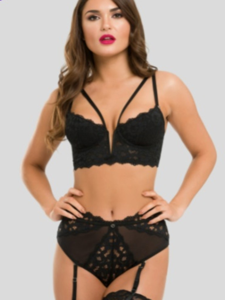 Lovehoney Parisienne Black Lace Plunge Longline Bra Set.