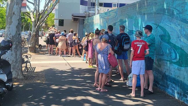 Queue outside Fitzroy Swimming Pool on Alexandra Parade on Cup Day. Picture: Supplied