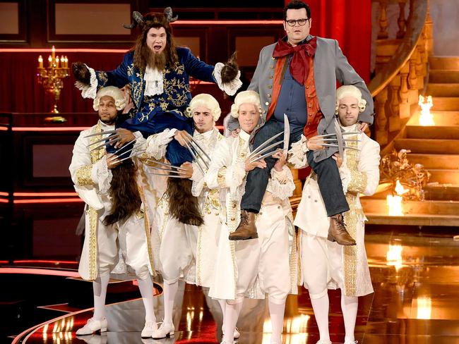 Adam DeVine and actor Josh Gad perform onstage during the 2017 MTV Movie And TV Awards at The Shrine Auditorium on May 7, 2017 in Los Angeles, California. Picture: Getty