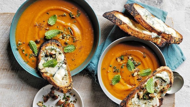 This sweet potato soup goes well with blue cheese on toast.