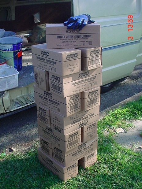 Police seized boxes of ammunition, containing 7500 rounds of ammunition suitable for use in an AK47, found at Mazen Touma's house in November, 2005.