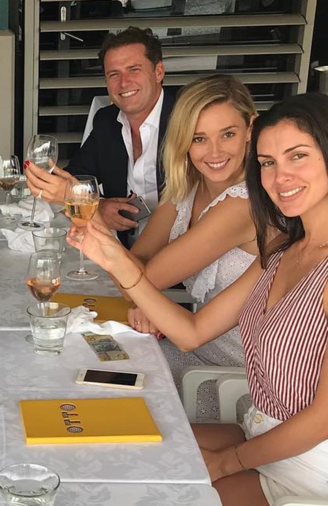 Jasmine Yarbrough and Karl Stefanovic enjoy a celebratory lunch with friends at Otto, Woolloomooloo. Picture: Instagram