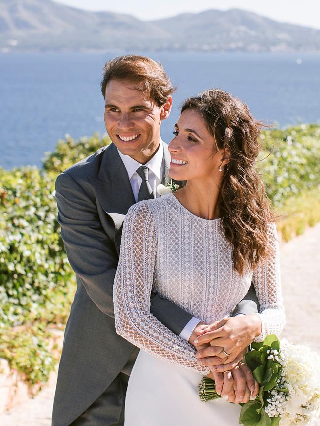 Rafa Nadal with wife Xisca Perello in their official wedding portraits. Picture: Fundacion Rafa Nadal via Getty Images