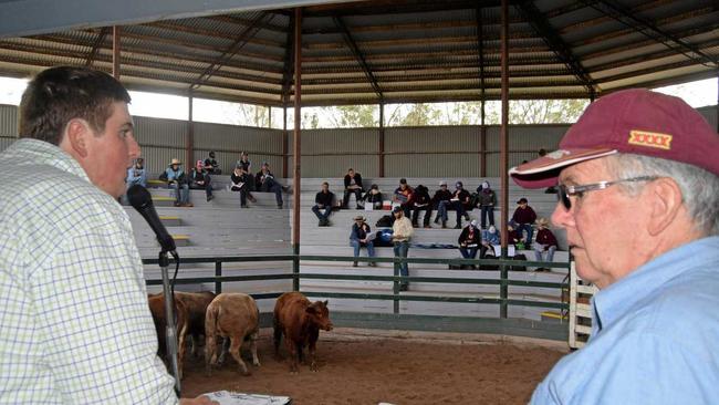 ACTION: Gympie Carcass Classic co-ordinator Hayden Pratt with treasurer Neville Zerner, keep things organised in a flat-out day of cattle judging. Picture: Arthur Gorrie