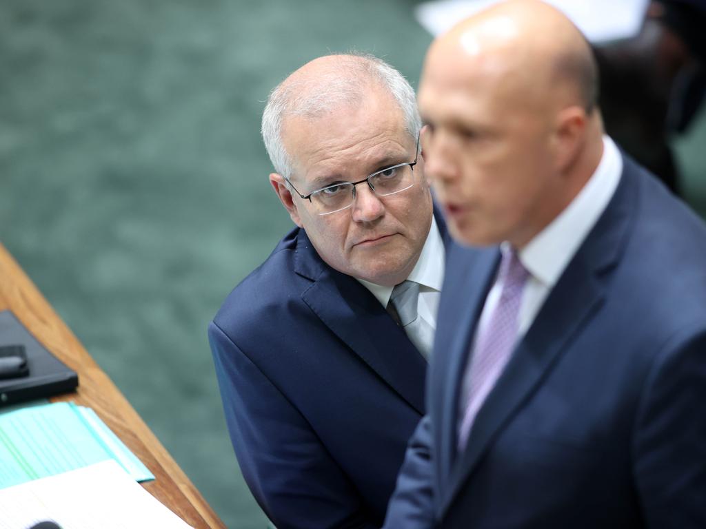 Prime Minister Scott Morrison and Peter Dutton. Picture: NCA NewsWire / Gary Ramage