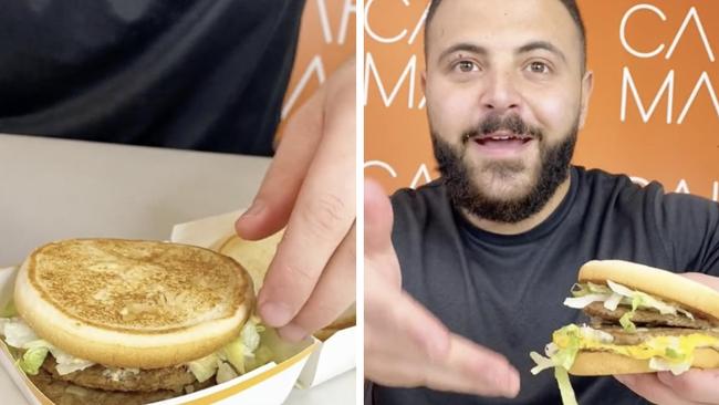 Jonathan Massaad said the best way to eat a Big Mac was to get rid of the top bun. Picture: TikTok/Cake Mail.