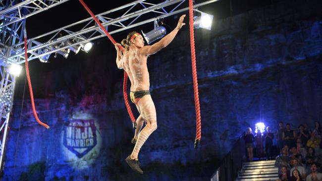 Jack Wilson in action on the Australian Ninja Warrior course on Cockatoo Island in Sydney.