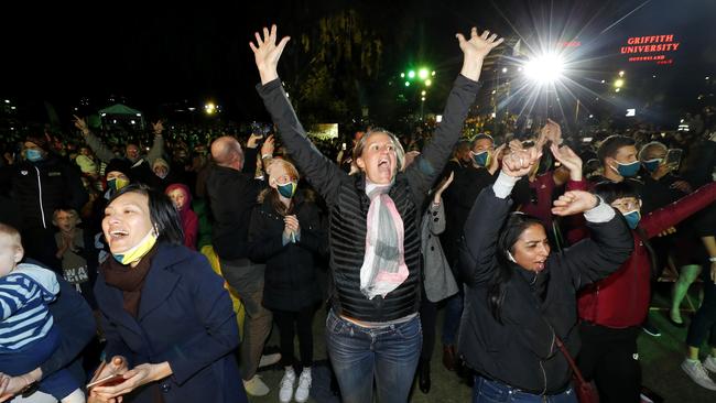 Celebrations at South Bank after the Olympic announcement on Wednesday. Picture: Josh Woning