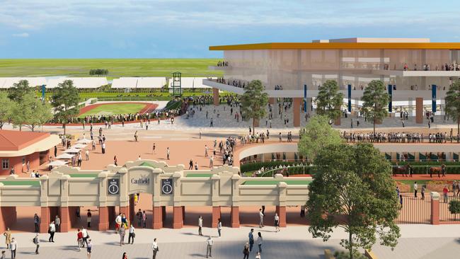 Renders of Caulfield racecourse rebuild. Picture: supplied