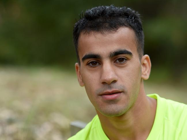 Hakeem Al-Araibi, pictured after his arrival in Melbourne,  is spending his first night home after 76 day. Picture: Tony Gough