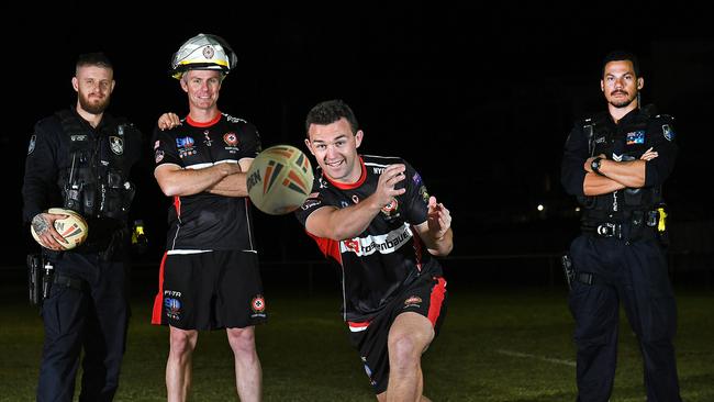 Jack Dawson, Tom Eyles, Steve Finigan and Hayden Lea will play a rugby league match agianst each other in New York next month as part of the September 11 memorials. Picture: AAP, John Gass