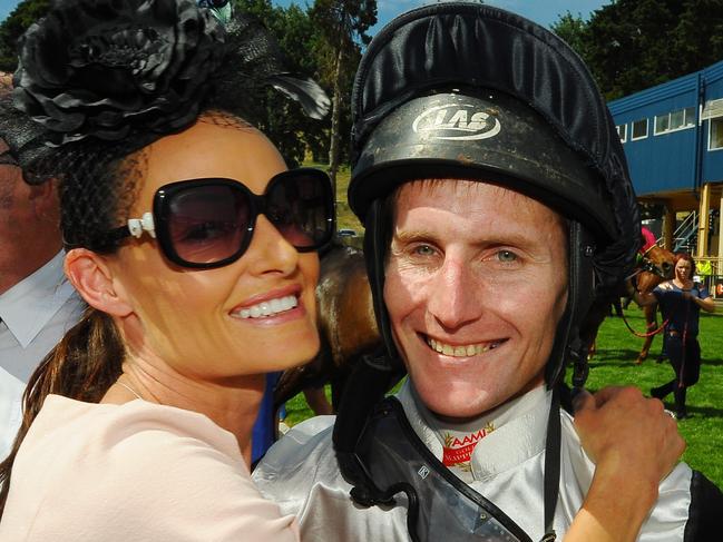 Brad Rawiller is congratulated by wife Carolyn Rawiller after winning his third Ballarat Cup in a row back in 2012.