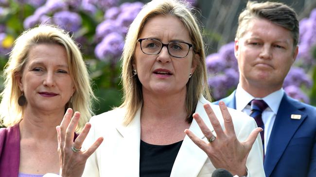 Newly elected Victorian Premier Jacinta Allen speaks in Melbourne after Mr Andrews’s resignation. Picture: Andrew Henshaw