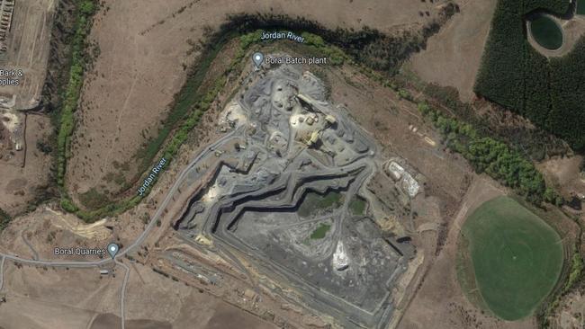 A Google maps image of the Boral Quarry at Bridgewater next to the Jordan River