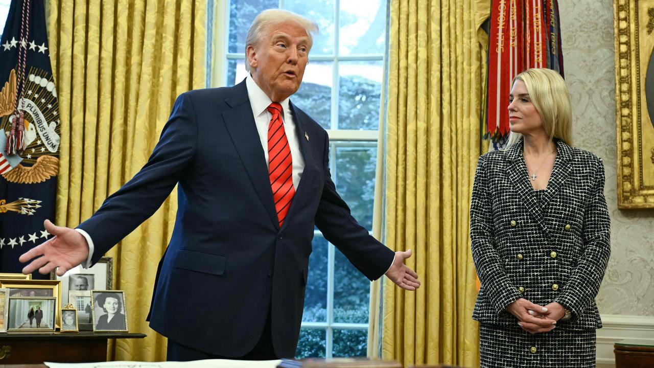US President Donald Trump speaks after Pam Bondi was sworn in as US Attorney General in the Oval Office of the White House. Picture: Andrew Caballero-Reynolds/AFP