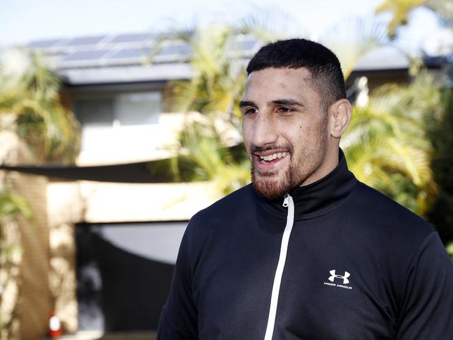 Brisbane boxer Justis Huni outside his home the morning after. (Image/Josh Woning)