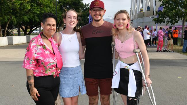 eSocials at Pink convert at Townsville's Queensland Country Bank Stadium. Agnes Fieldhouse, Rylee Donald, Reece Doyle and Gabrielle Doyle. Picture: Evan Morgan