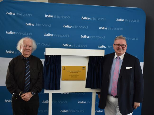 Ballina Shire Council mayor David Wright with Arts Minister, Don Harwin, officially opening the Lennox Head Cultural Centre.