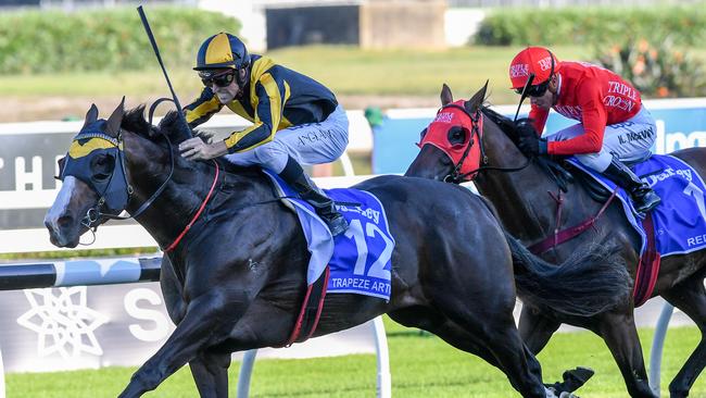 Trapeze Artist beats Redzel in the TJ Smith Stakes. Picture: AAP