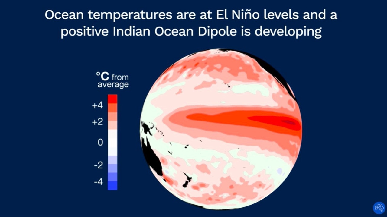 El Nino is occurring due to warmer waters in the eastern Pacific. Picture: BOM