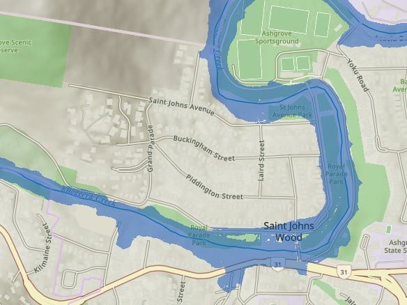 Brisbane flood mapping for Cyclone Alfred: Ashgrove