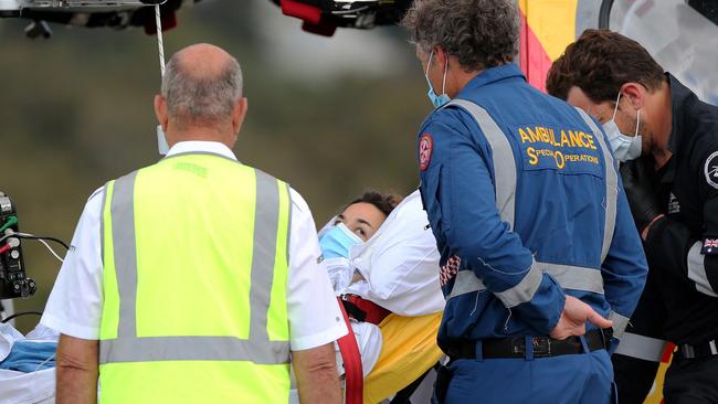 Ms Doyle arriving in hospital after the attack. Picture: Peter Lorimer