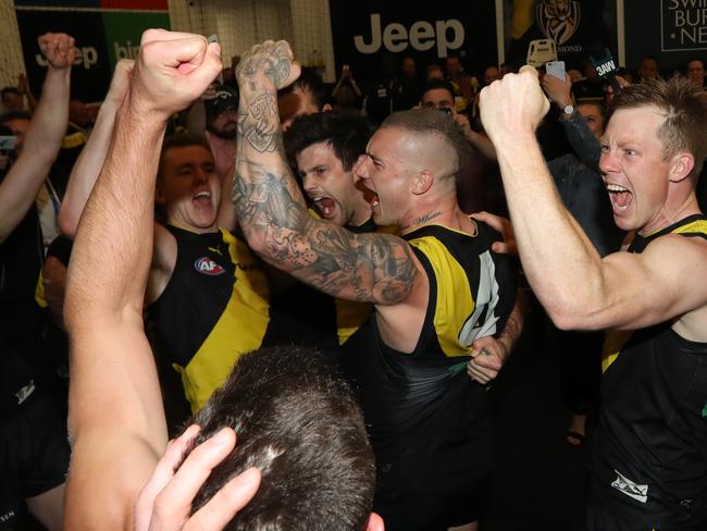 Richmond celebrate their win. Picture: Alex Coppel