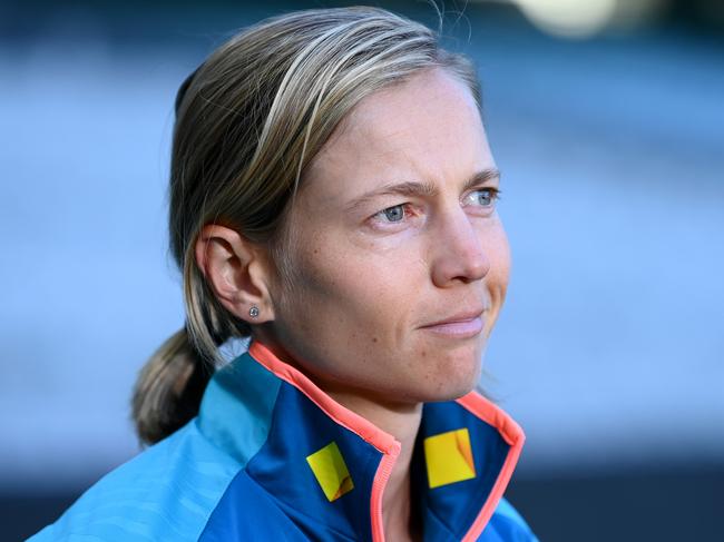 MELBOURNE, AUSTRALIA - MAY 15: Australian Women's Cricket Captain Meg Lanning speaks to the media during a Cricket Australia media opportunity after the announcement of the 2023/24 International Season at Melbourne Cricket Ground  on May 15, 2023 in Melbourne, Australia. (Photo by Quinn Rooney/Getty Images)