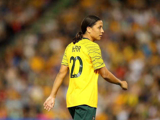 Sam Kerr during the International Women's Friendly match between the Matildas and Chile in this week. Photo: Tony Feder/Getty Images)