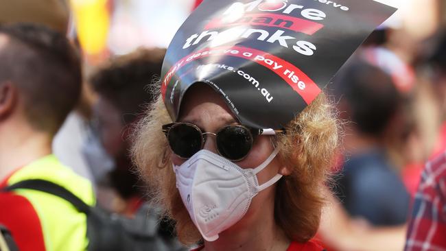 Teachers on strike meet at Hyde Park then March onto Parliament House for speeches. Picture: John Grainge