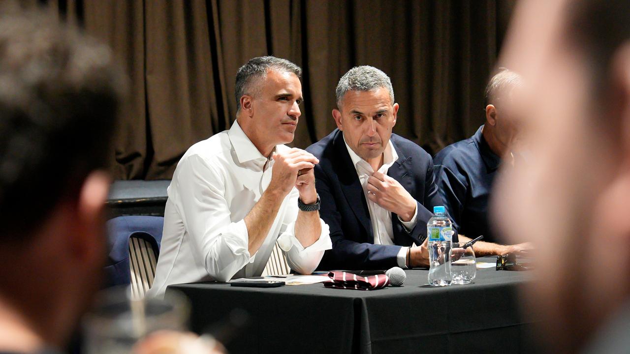 South Australian Premier Peter Malinauskas and state infrastructure minister Tom Koutsantonis meet with Whyalla steelworkers earlier this month. Picture: Tim Joy