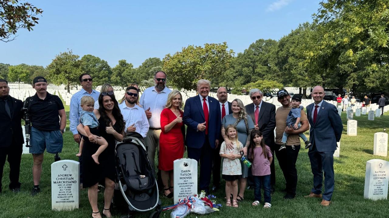 The grave stone of Master Sgt. Andrew Marckesano (left), whose family did not give consent, was clearly visible in image that emerged from the restricted Section 60. Picture: Twitter.