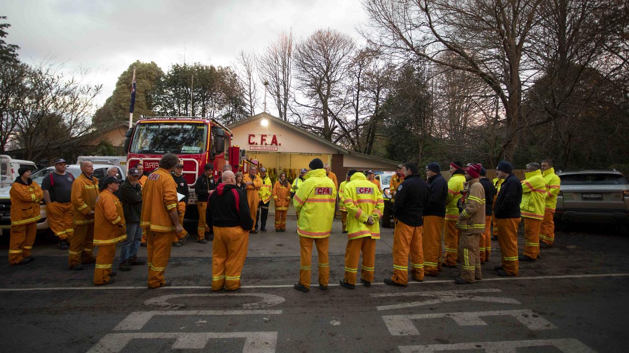 CFA volunteers rally before heading out to assist Kalorama residents. Picture: Arsineh Houspian