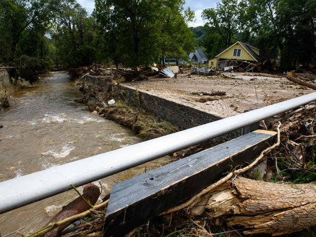 Destruction and debris is seen in Mill Creek in the aftermath of Hurricane Helene in Old Fort, North Carolina. Picture: AFP