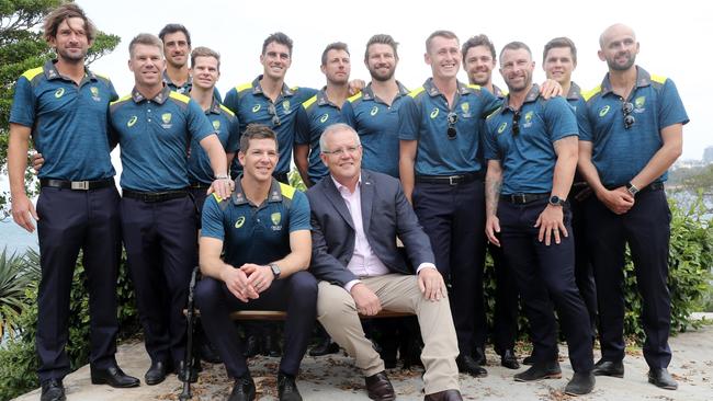 The Australian cricket team with Prime Minister Scott Morrison at Kirribilli House