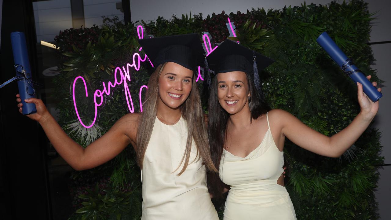 Rachael Cahill and Clare Melissari. Deakin School of Education; NIKERI; and Centre of Humanitarian Leadership students graduated on Wednesday lunchtime. Picture: Alan Barber