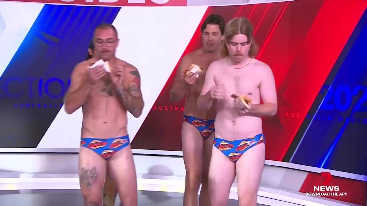 Seven's budgey smuggler and snag stunt (7News)